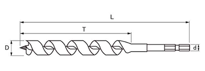 大西工業 木工用 No.2 兼用ビット(貫通穴用)の寸法図