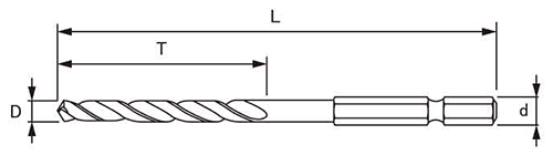 六角軸 鉄工用ドリル NO.20 (大西工業)の寸法図