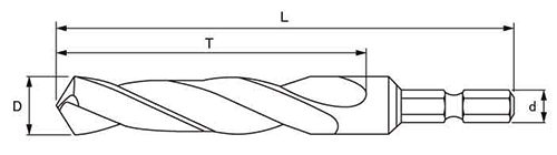 六角軸 鉄工用ドリル NO.20E (大西工業)の寸法図