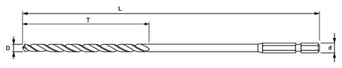 六角軸 鉄工用ドリルロング NO.20L (大西工業)の寸法図