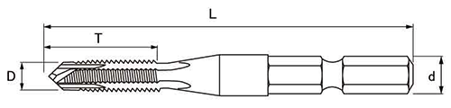 大西工業 六角軸 ステンレス用ポイントタップ(貫通穴用)NO.28Pの寸法図