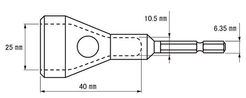 六角軸ダイスホルダー(ネジ山の修正用)(大西工業)の寸法図