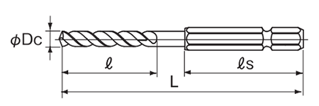 不二越(NACHI) 六角軸 鉄工用ドリル HSSハイス鋼 (6SDP/パック入り)の寸法図