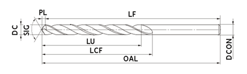 三菱マテリアル 鉄工用ストレートドリル (SD)(HSS)の寸法図