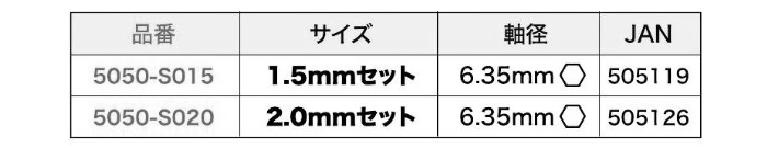 スターエム なめたビス抜き セット((5050-S)の寸法表
