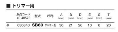 大見工業 (大日商) コーナービット(サルボー面)(SB)の寸法表