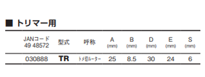 大見工業 (大日商) コーナービット(トメ切ルーター)(TR)の寸法表