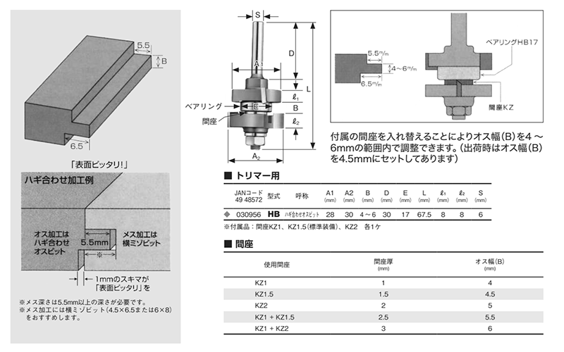 大見工業 (大日商) コーナービット(ハギ合せオスビット)(HB)の寸法表