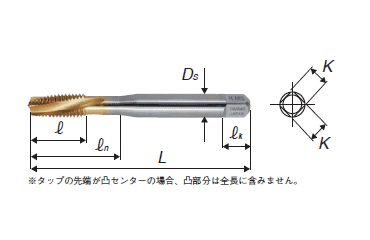 YAMAWA チタンコーティング・高精度 通り穴用スパイラルタップ(AUXSL)の寸法図