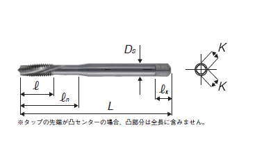 YAMAWA ステンレス鋼・高精度 通り穴用スパイラルタップ(SUXSL)の寸法図