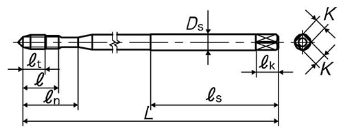 YAMAWA ロングシャンク ステンレス鋼用ショートポイントタップ LS-SU-S-POの寸法図