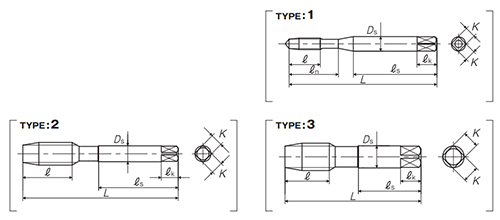 YAMAWA アルミ材用ハンドタップ AL-HT(インサートコイル用)(#3仕上げ)の寸法図