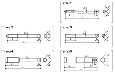 YAMAWA 鋳鉄用超硬ハンドタップ (#2中タップ)(N-CT-FC)の寸法図