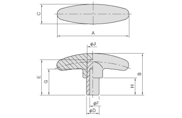 イマオ Tハンドル(リーマ穴タイプ)の寸法図