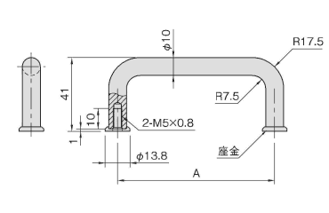 イマオ ラウンドアルミハンドル(RD-1タイプ)の寸法図
