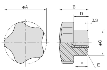 イマオ タップドブラインドノブ(メネジ・SUS製)の寸法図