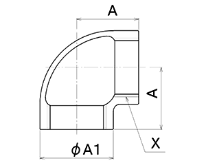 シーケー金属 CK (黒/白)継手 90°エルボ(L)の寸法図