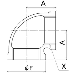 シーケー金属 CK (黒/白/プレシール)継手 90°エルボ(L)(バンド付)の寸法図