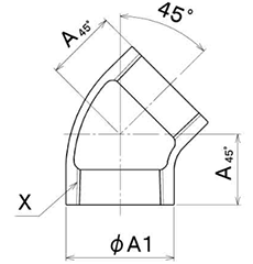 シーケー金属 CK (黒/白)継手 45°エルボ(L)の寸法図