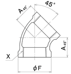 シーケー金属 CK (黒/白/プレシール)継手 45°エルボ(L)(バンド付)の寸法図