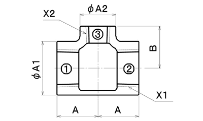 シーケー金属 CK (黒/白/プレシール)継手 径違いチーズ(RT)の寸法図