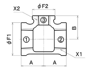 シーケー金属 CK (黒/白/プレシール)継手 径違いチーズ(RT/BRT)(バンド付)の寸法図