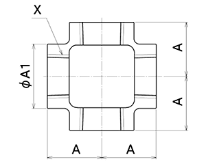 シーケー金属 CK (黒/白)継手 クロス (CR)の寸法図