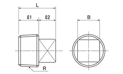 フジトク 高圧継手 四角プラグ(PT)の寸法図