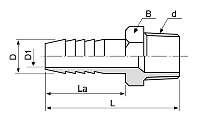 アソー 黄銅製 ホースニップル (HN)PTの寸法図