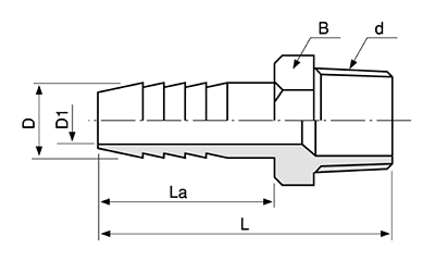 アソー 黄銅製 デカニップル(HN)PTの寸法図