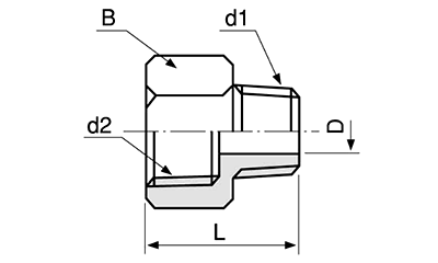 アソー 黄銅製 異径内外ソケット六角ソケット (NF/ PT)の寸法図