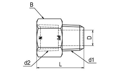 アソー 黄銅製 変換内外ソケット(NF30●●R) (外ねじPTx内ねじNPT)の寸法図