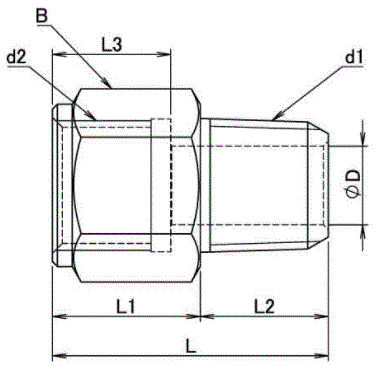 アソー 黄銅製 変換内外ソケット(NF40●●R) (外ねじPTx 内ねじPF)の寸法図