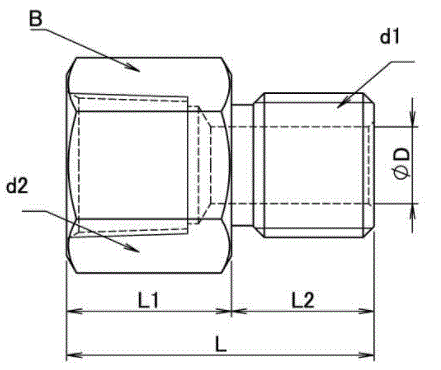 アソー 黄銅製 変換内外ソケット(NF41●●R) (外ねじPFx 内ねじPTF)の寸法図