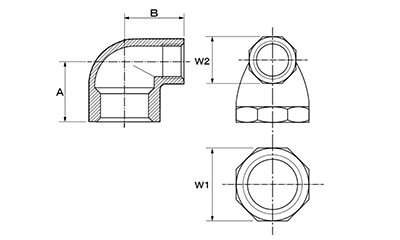 エムディーメタル ステンレス 径違いエルボ(8角)の寸法図