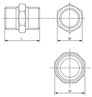 エムディーメタル ステンレス 六角ニップルの寸法図
