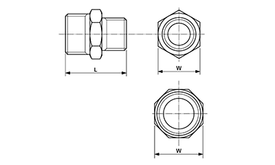 エムディーメタル ステンレス 六角径違いニップルの寸法図