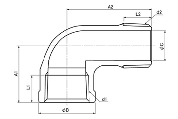 オーエヌ工業 ステンレス SUS304 ストリートエルボ (SL)の寸法図