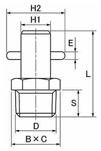 ステンレス SUS303 グリスニップル ピンタイプ (PT)(栗田製)の寸法図