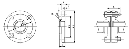 日立金属 (黒/白) ねじ込み式フランジの寸法図