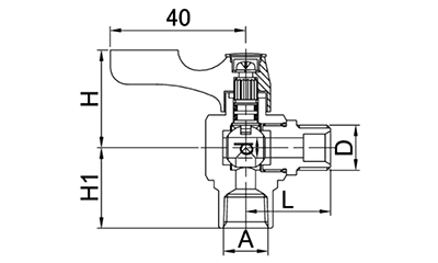 アソー黄銅製 エースボール アングル型 (内、外ネジ型 BV-3000R)【RoHS指令相当品】の寸法図