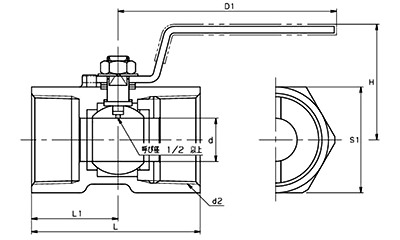 キッツ UTK 600型 ステンレス鋼ボールバルブ(レデューストボア)UTKシリーズの寸法図