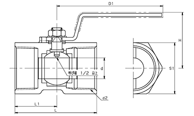キッツ UTKM 600型 ステンレス鋼ボールバルブ(レデューストボア)UTKMシリーズの寸法図