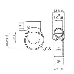 ABAノバ 9mm ホースバンド (オール鉄)(8～20)の寸法図