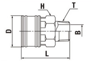日東工器 TSPカプラ BRASS FKM TSM型 ソケット(めねじ取付用/真鍮製)の寸法図