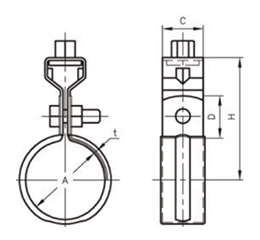 A10151 アカギ ステンデップCU吊タン付(建築用・給水給湯用銅管/被膜色ブラック)(バンドSUS/吊用タン鉄)の寸法図