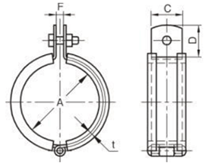 A10175 アカギ 防振ハード吊バンド (SGP管用防振補助吊バンド/3mmゴム付)(電気亜鉛めっき仕上げ)の寸法図