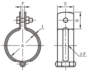 A10198 アカギ ステン吊りバンド(アカギ ステンレス鋼管(厚肉管)用吊バンド)の寸法図