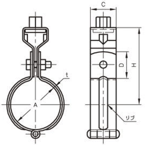 A10199 アカギ ステン吊タン付(アカギ ステンレス鋼管(厚肉管)用吊バンド)の寸法図