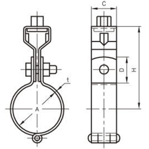 A10208 アカギ ステンTN吊タン付(耐火二層式FDP用バンド)の寸法図